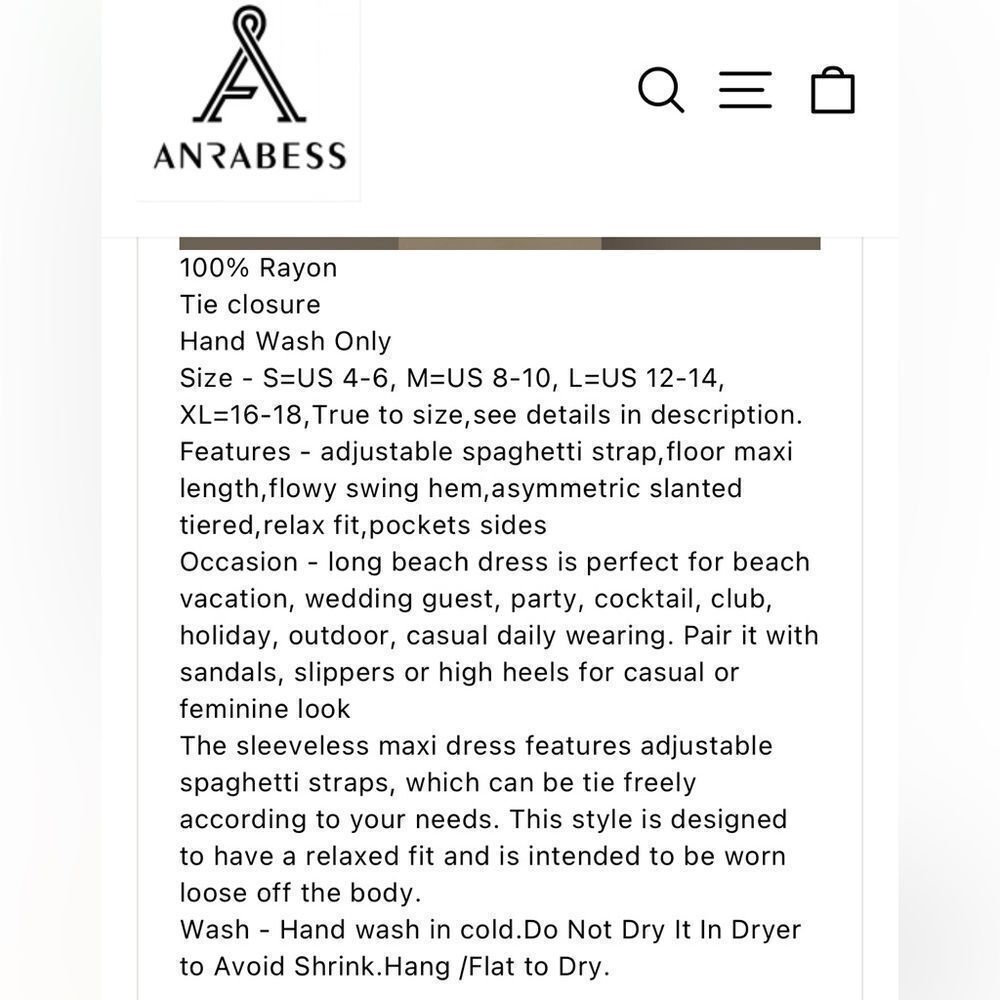 ANRABESS SUMMER SPAGHETTI STRAP BEACH MAXI LONG DRESS | Size Large - Picture 8 of 8